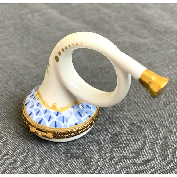 VTG Signed Limoges France French Horn Trinket Box Peint Main Herend Fishnet - Picture 6 of 8